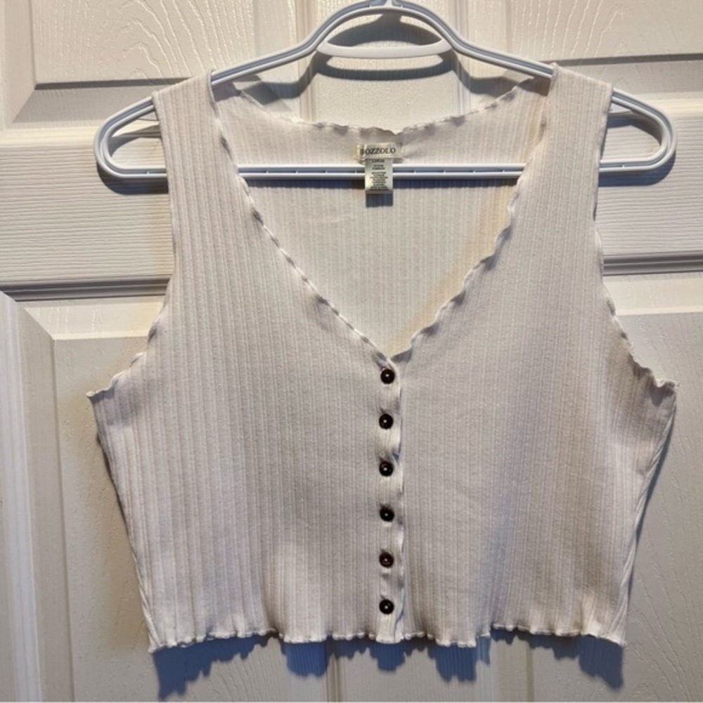 Y2K Bozzolo Crop Top Ribbed Tank White Large Women Sleeveless summer camisole